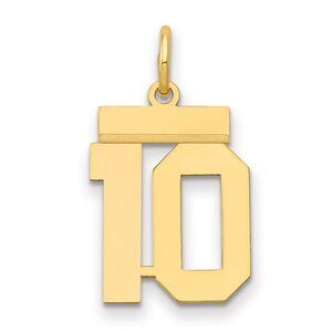14k Yellow Gold, Athletic Collection, Small Polished Number 10 Pendant